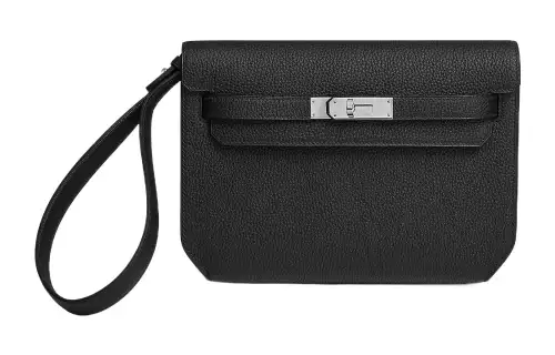 HERMES Kelly Depeches Togo Calfskin Clutch Men's 89 Noir Black