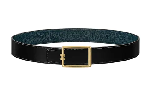 HERMES Tube H Metal Calfskin Leather Belts Men's Width 3.8cm