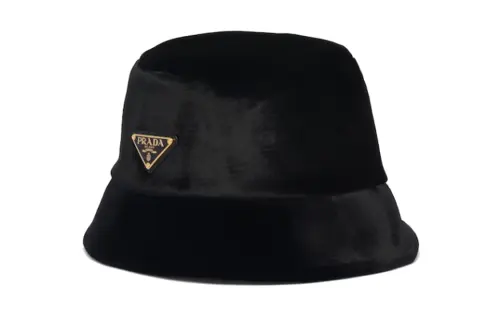 PRADA Triangle-Logo Velvet Bucket Hat