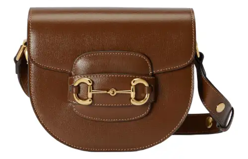 GUCCI Horsebit 1955 Leather Saddle Bag Flap Bag Shoulder Bag Mini Unisex Brown