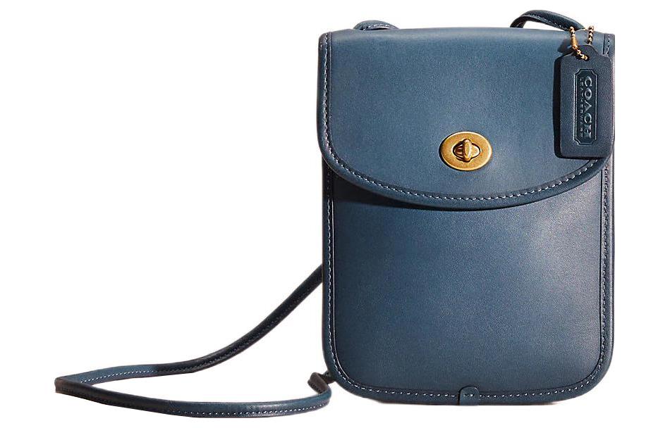 COACH Coach 16 Gold Label Turn Lock Closure Glove Tanned Leather Crossbody Bag Small Women's Blue