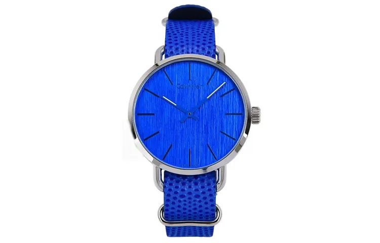CALVIN KLEIN COLOR Wrist Watches Quartz Movement Genuine Leather Strap 40mm Blue Dial Men's Watches 30m Water Resistant