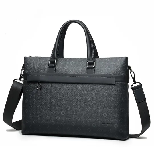 SEPTWOLVES Cow Leather Handbag Laptop Bag Briefcase WO Regular Men's Black