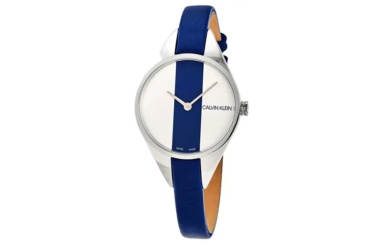 CALVIN KLEIN Rebel Wrist Watches Quartz Movement Leather Strap 29mm Silver Dial Women's Watch 30m Water Resistant