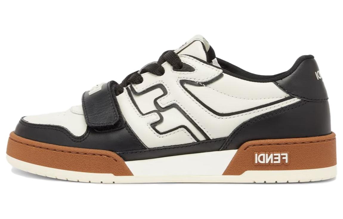 FENDI Fendi Match Leather Round Toe Lace Up Low Top Sneakers Women's Beige
