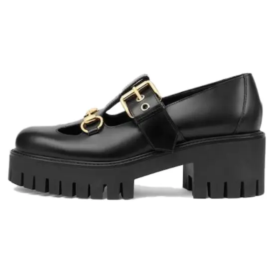 GUCCI Women's Lug Horsebit 30mm Platform Loafer 'Black' Women's