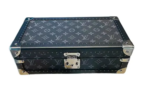 LOUIS VUITTON Canvas With Leather Wristwatch Storage Box Hard Case Men's Black