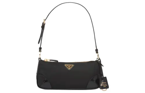 PRADA Re Edition Recycled Nylon With Shinny Leather Handbag, Shoulder Bag Regular Women's Black