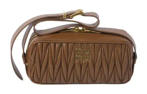 MIU MIU Matelassé Nappa Leather Crossbody Bag, Shoulder Bag Women's Caramel Brown