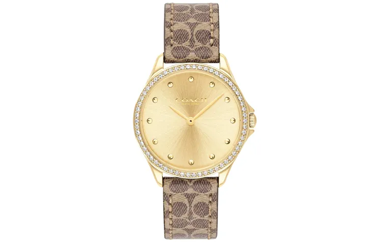COACH Wrist Watches Quartz Movement Genuine Leather Strap 31mm Gold Dial Women's Watch 30m Water Resistant