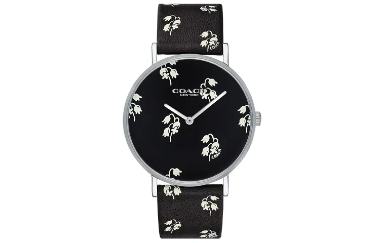 COACH Perry Wrist Watches Quartz Movement Genuine Leather Strap 36mm Black Dial Women's Watch 30m Water Resistant