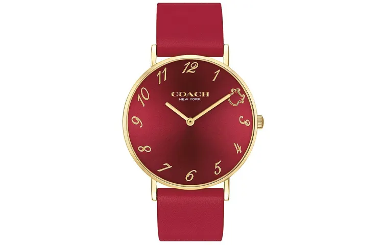 COACH Perry Wrist Watches Quartz Movement Genuine Leather Strap 36mm Red Watch Dial Women's Watch 30m Water Resistant
