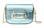 GUCCI Horsebit 1955 Laminated Leather Crossbody Bags Mini Women's Light Blue