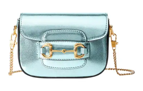 GUCCI Horsebit 1955 Laminated Leather Crossbody Bags Mini Women's Light Blue