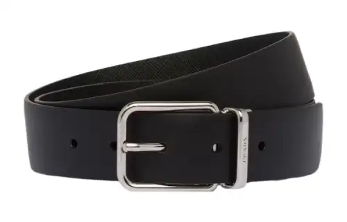 PRADA Leather Belts Men's Black Width 3.3cm