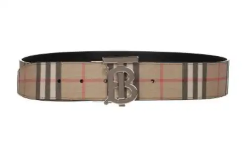 Burberry Logo Letter Smooth Buckle Leather, Denim Leather Belts Men's Brown Width 4CM