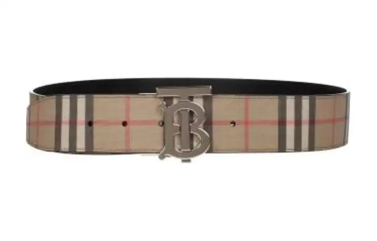 Burberry Logo Letter Smooth Buckle Leather, Denim Leather Belts Men's Brown Width 4CM