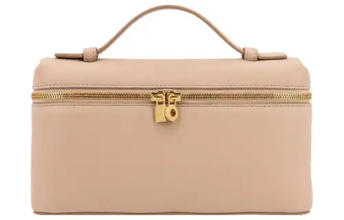 Loro Piana ExtraPocket Leather Makeup Bag Small Square Bag Handbag, Shoulder Bag Women's Inca Stone/Beige