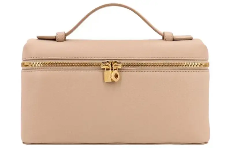 Loro Piana ExtraPocket Leather Makeup Bag Small Square Bag Handbag, Shoulder Bag Women's Inca Stone/Beige