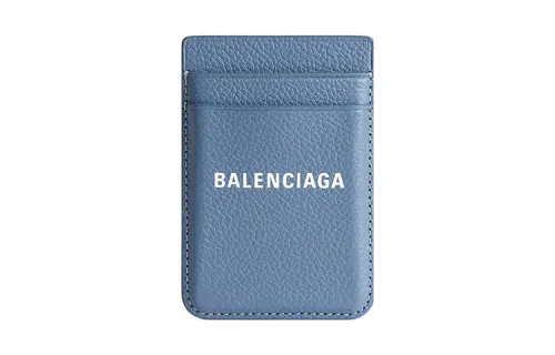 Balenciaga Cash Grain Cow Leather Card Holder Men's Blue