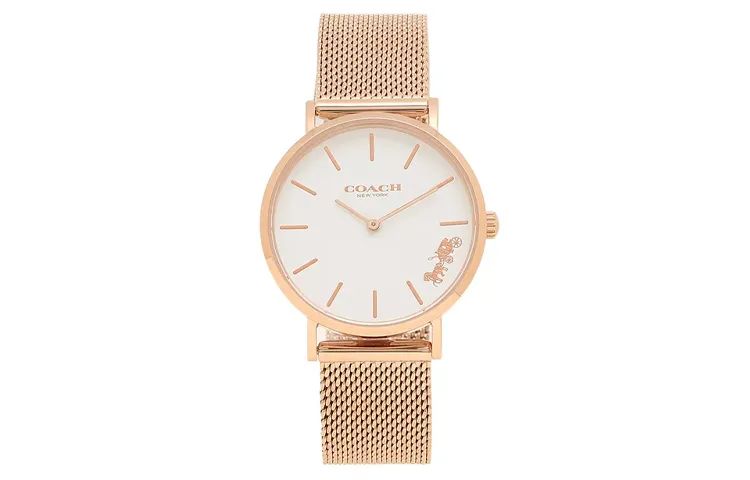 COACH Ruby Wrist Watches Quartz Movement Stainless Steel Strap 32mm White Dial Women's Watch 30m Water Resistant