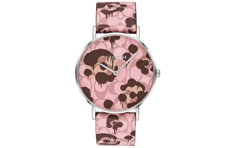 COACH Perry Wrist Watches Quartz Movement Leather Strap 36mm Pink Watch Dial Women's Watch 30m Water Resistant