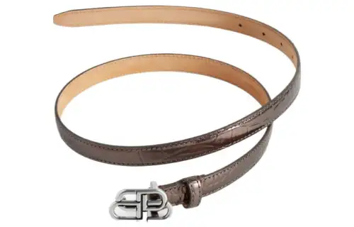 Balenciaga Extra Thin Design Smooth Buckle Leather Belts Women's Brown Width 1.5cm