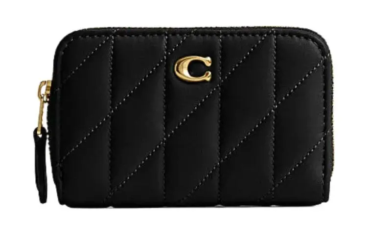 COACH Zip Around Nappa Sheepskin Wallet, Card Holder Small Women's Black