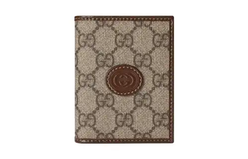 GUCCI Interlocking Canvas With Leather Trim Canvas Bag Wallet Mini Men's Beige/Ebony