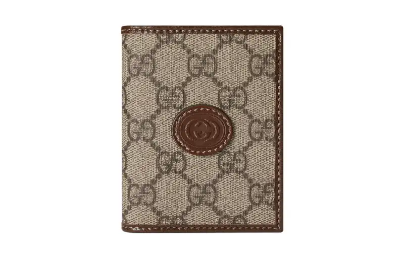 GUCCI Interlocking Canvas With Leather Trim Canvas Bag Wallet Mini Men's Beige/Ebony