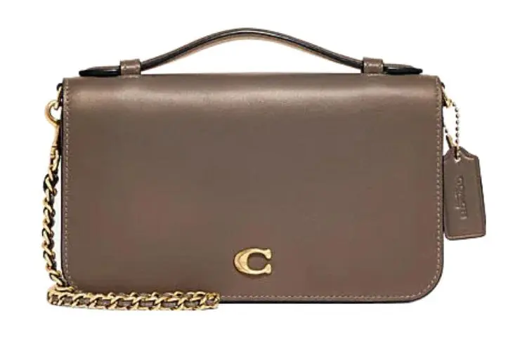 COACH Bea Cow Leather Envelope Bag, Shoulder Bag, Crossbody Bag Small Women's Dark Lime Gray