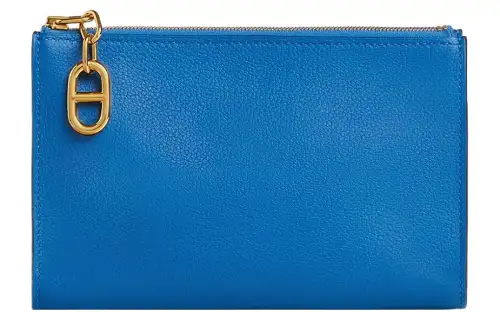 HERMES Evercolor Calfskin Makeup Bag Small Unisex I7 Bleu Zellige Mosaics Blue
