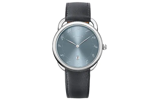 HERMES Arceau Wrist Watches Quartz Movement Cow Leather Strap 40mm Blue Dial Men's Watches 30m Water Resistant