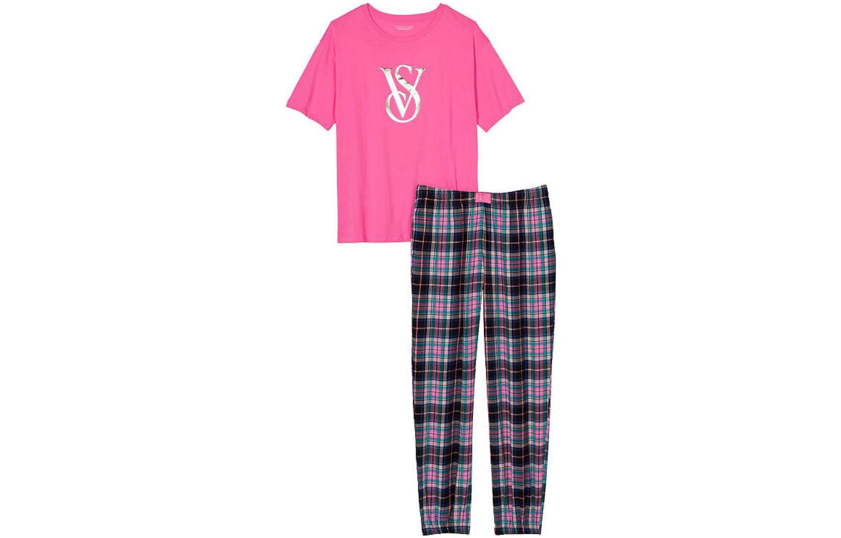 Victoria's Secret Comfortable trousers, pijama, fuchsia colored set, with short sleeve