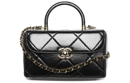 CHANEL Shiny Calfskin, Gold Metal Box Shaped Bag, Shoulder Bag, Crossbody Bag, Handbag Mini Women's Black