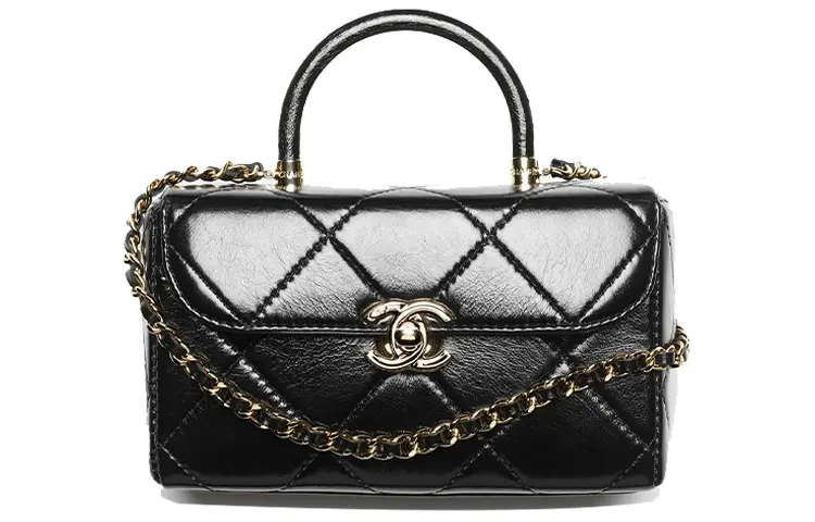 CHANEL Shiny Calfskin, Gold Metal Box Shaped Bag, Shoulder Bag, Crossbody Bag, Handbag Mini Women's Black