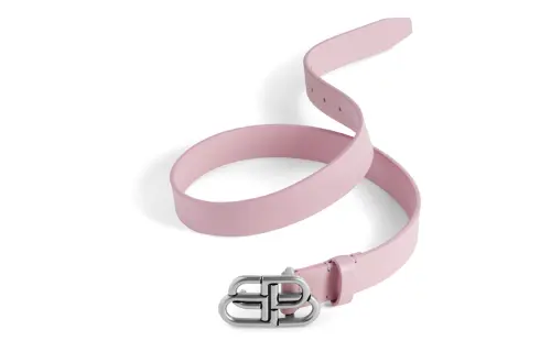 Balenciaga Solid Color Double B Decoration Smooth Buckle Leather Belts Women's Pink Width 2.54cm