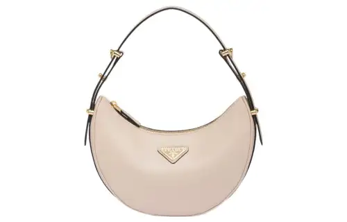 PRADA Arque Leather Shoulder Bag Women's Flesh Pink