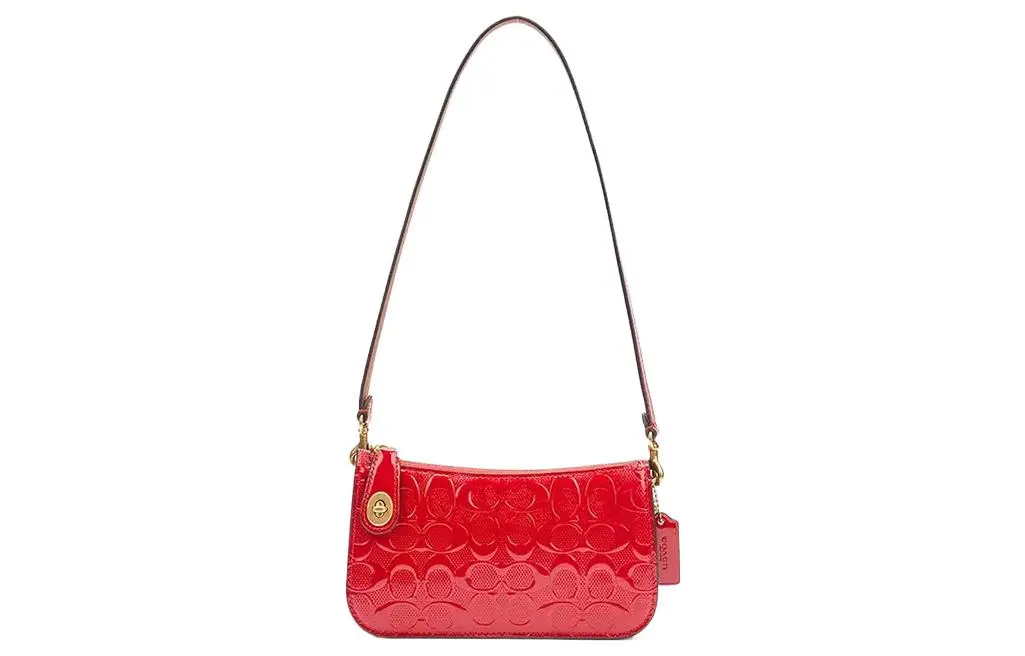 COACH Penn Cow Leather Shoulder Bag, Handbag, Shoulder Bag Small Women's Red