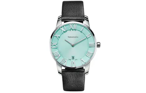TIFFANY & CO. Atlas® Wrist Watches Quartz Movement Cow Leather Strap Blue Dial Men's Watches ['50', 149262]m Waterproof