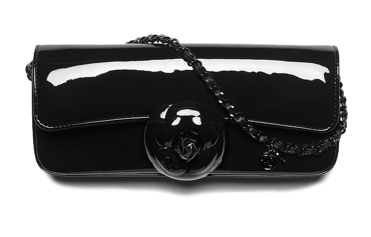 CHANEL Calf Patent Leather Evening Bag, Shoulder Bag, Crossbody Bag Women's Black
