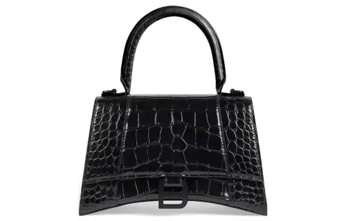 Balenciaga Crocodile Embossed Hourglass Top Handle Small Black
