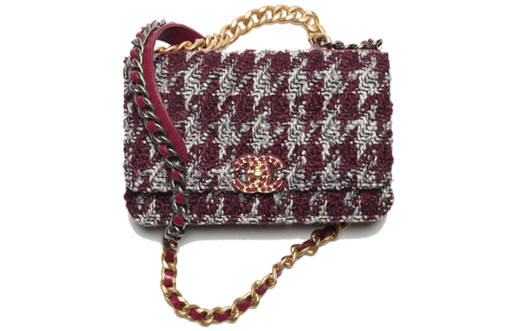 CHANEL 19Bag Wool Twill Soft Woolen Wallet, Crossbody Bag, Shoulder Bag Women's Burgundy & Gray & Black
