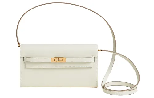 HERMES Kelly To Go Gold tone Lock Evercolor Leather Crossbody Wallet Regular Women's White