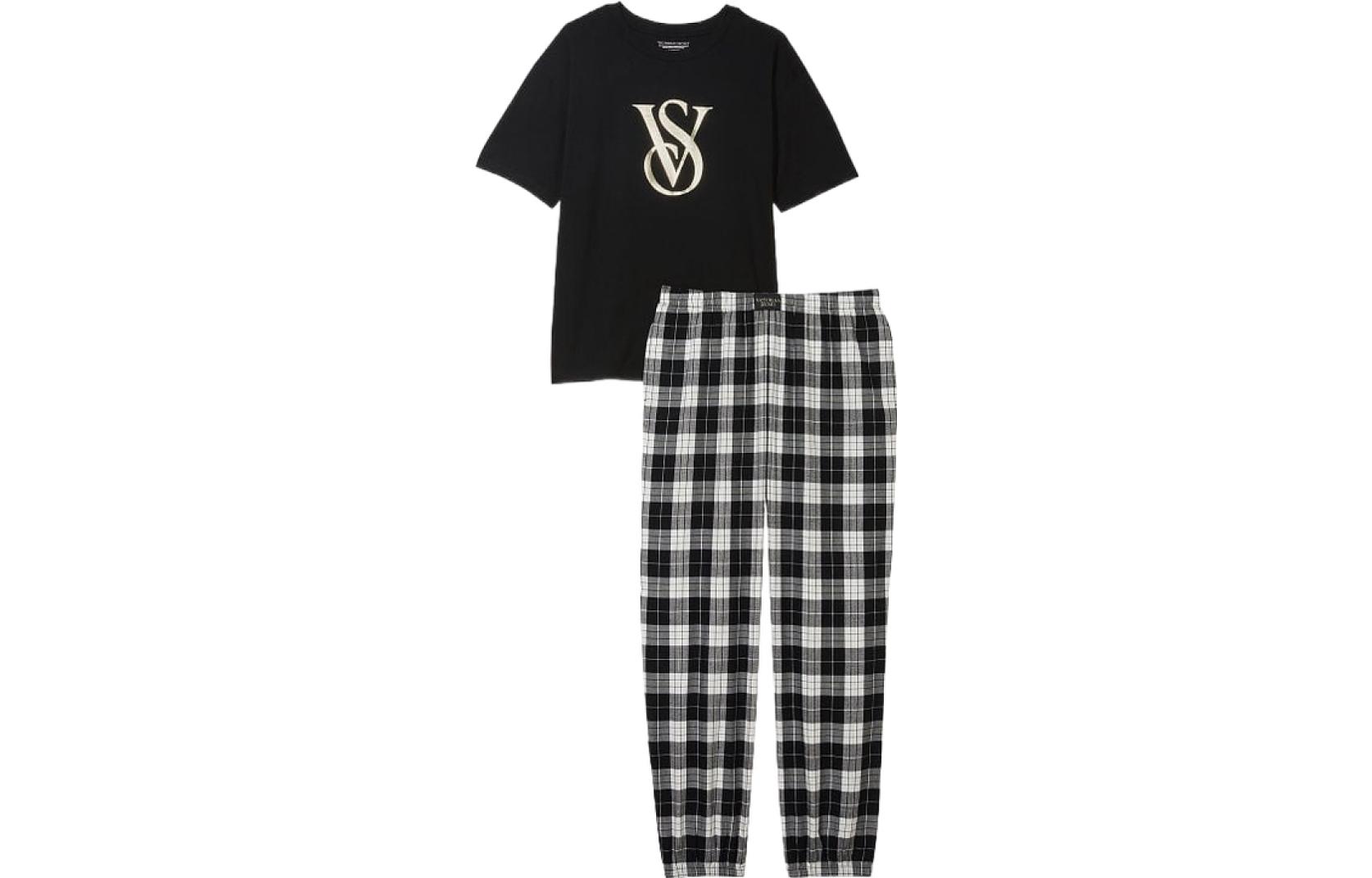 Victoria's Secret /Victoria's Secret Comfortable Short Sleeve | Long Pants Pajama Set Home Set Women's Black and White Plaid