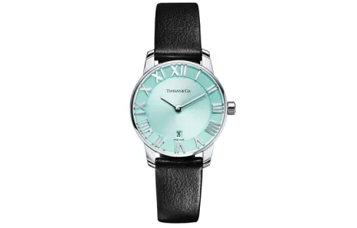 TIFFANY & CO. Atlas® Wrist Watches Quartz Movement Cow Leather Strap 29mm Blue Dial Women's Watch