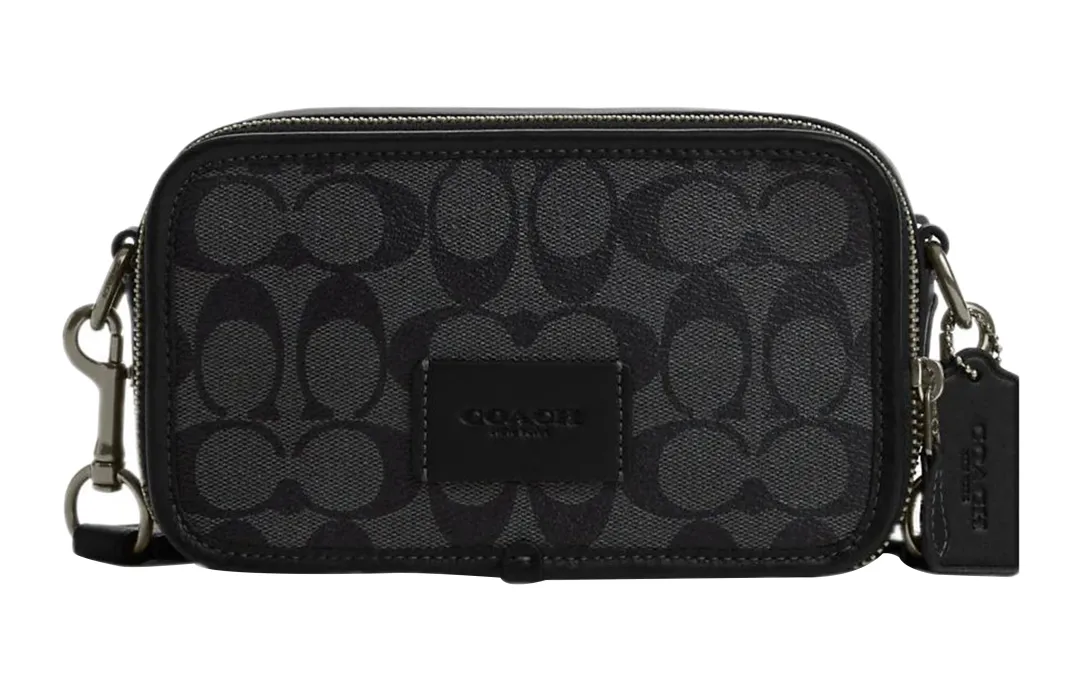 COACH Wyatt Signature Coated Canvas With Smooth Calfskin Shoulder Bag, Crossbody Bag Small Men's Black