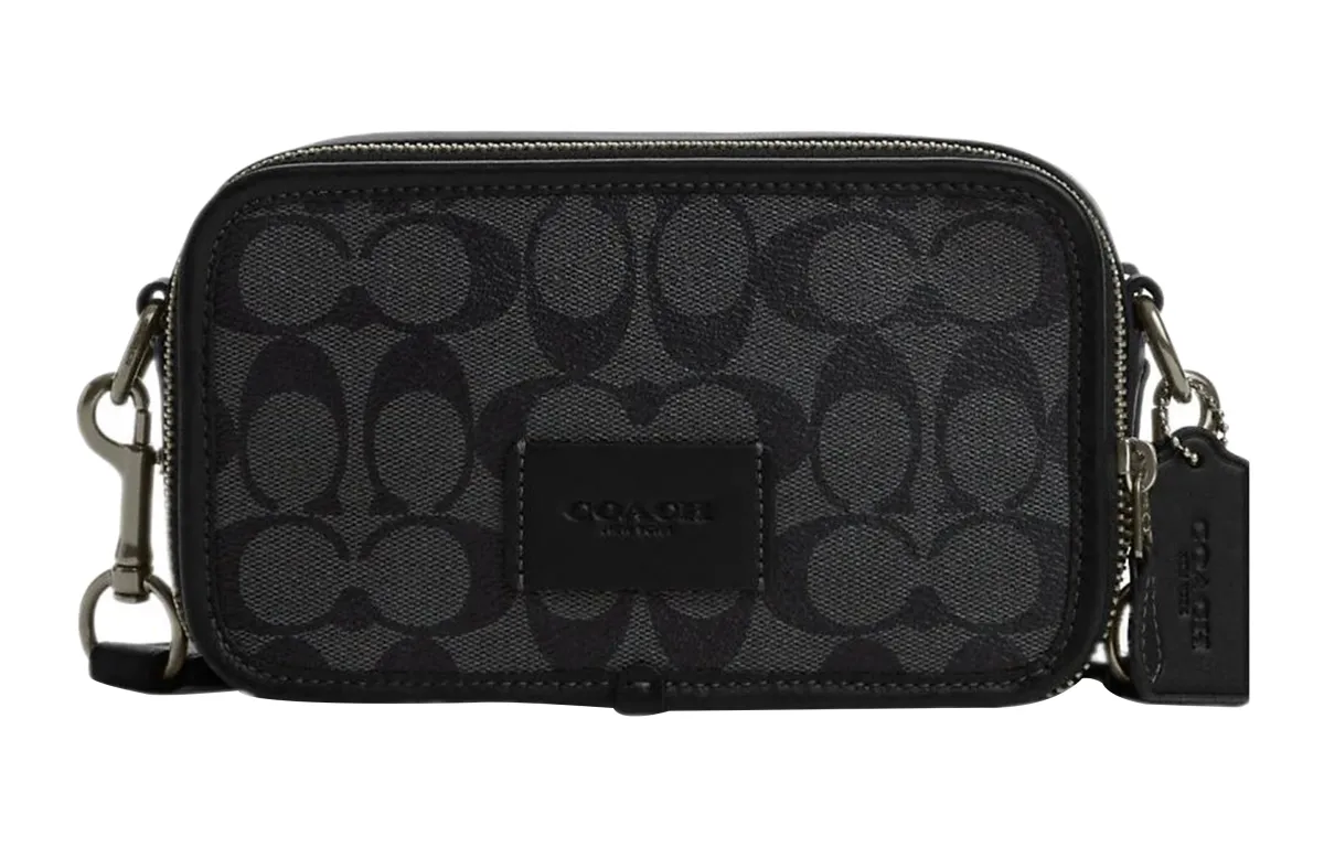 COACH Wyatt Signature Coated Canvas With Smooth Calfskin Shoulder Bag, Crossbody Bag Small Men's Black