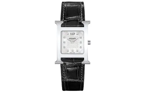 HERMES Heure H Collection Wrist Watches Quartz Movement Crocodile Leather Strap White Dial Women's Watch