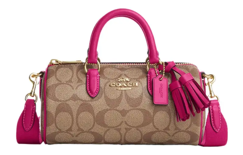 COACH Lacey Coated Canvas With Smooth Leather Boston Bag, Handbag, Shoulder Bag, Crossbody Bag Small Women's